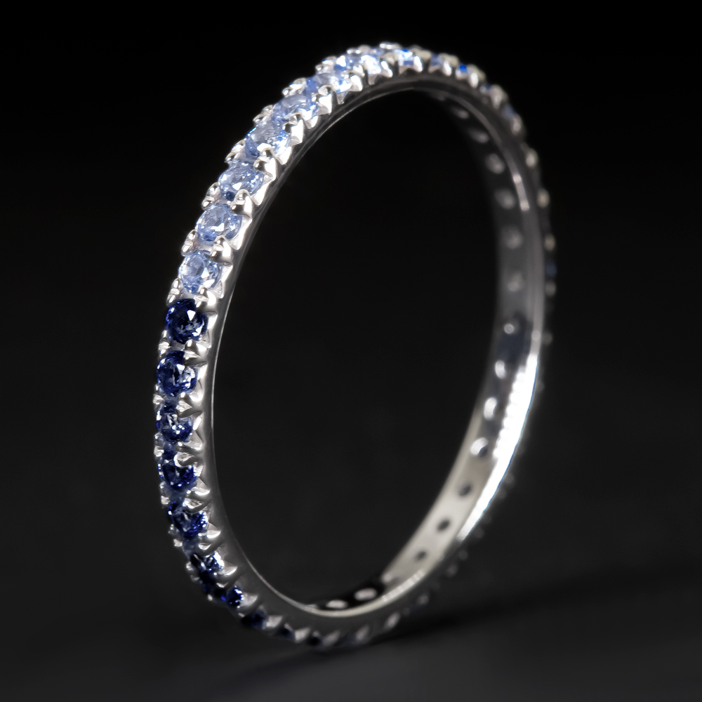 14K SAPPHIRE ETERNITY WEDDING BAND ROYAL CORNFLOWER BLUE GRADIENT STACKABLE RING