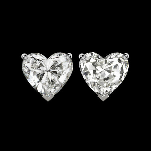 HEART SHAPE DIAMOND STUD EARRINGS 0.38ct F VS1-SI1 14k WHITE GOLD CUTE EVERYDAY