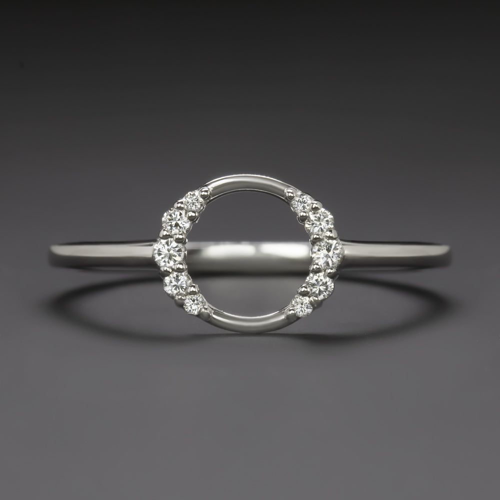 NATURAL DIAMOND OPEN CIRCLE RING 14k COCKTAIL RIGHT HAND WHITE GOLD YELLOW ROSE