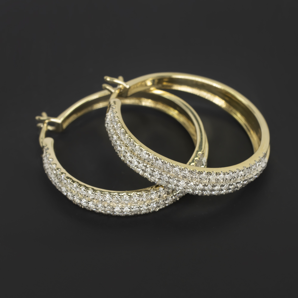 1.50 CARAT DIAMOND PAVE HOOP EARRINGS 10k YELLOW GOLD NATURAL ANNIVERSARY GIFT