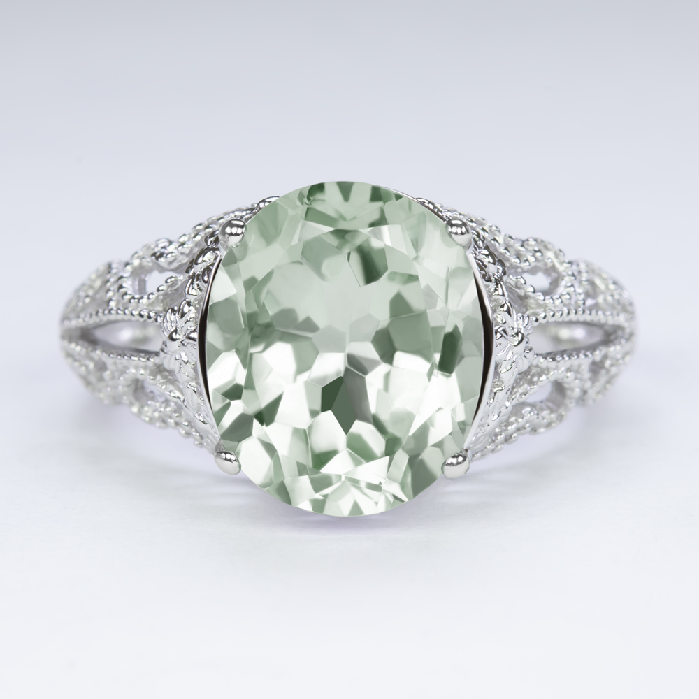 GREEN AMETHYST VINTAGE STYLE COCKTAIL RING STERLING SILVER FILIGREE ART DECO