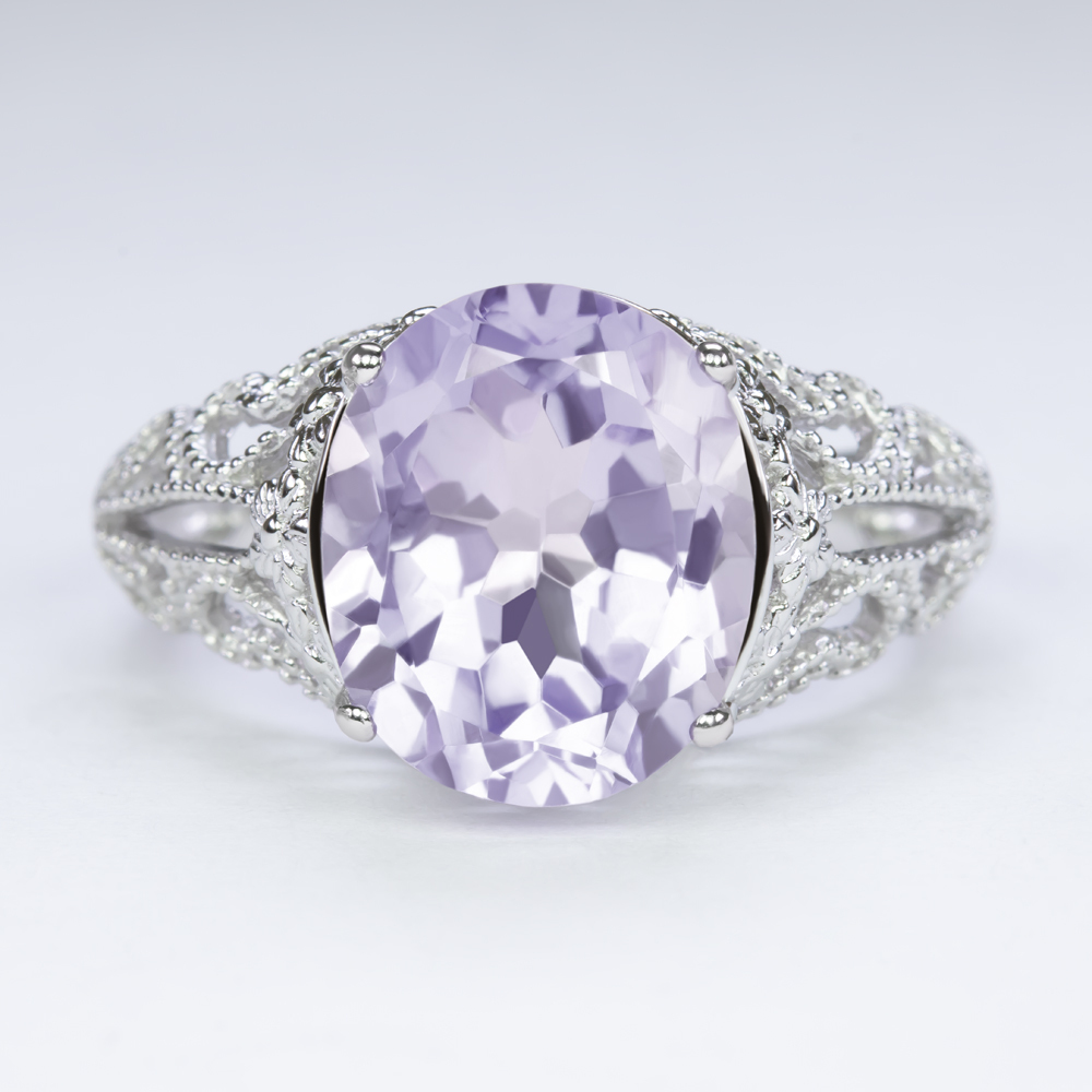 PINK AMETHYST VINTAGE STYLE COCKTAIL RING STERLING SILVER FILIGREE ART DECO OVAL