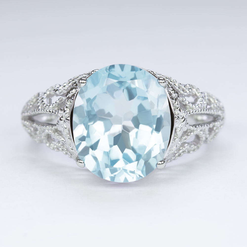 SKY BLUE TOPAZ VINTAGE STYLE COCKTAIL RING STERLING SILVER FILIGREE ART DECO