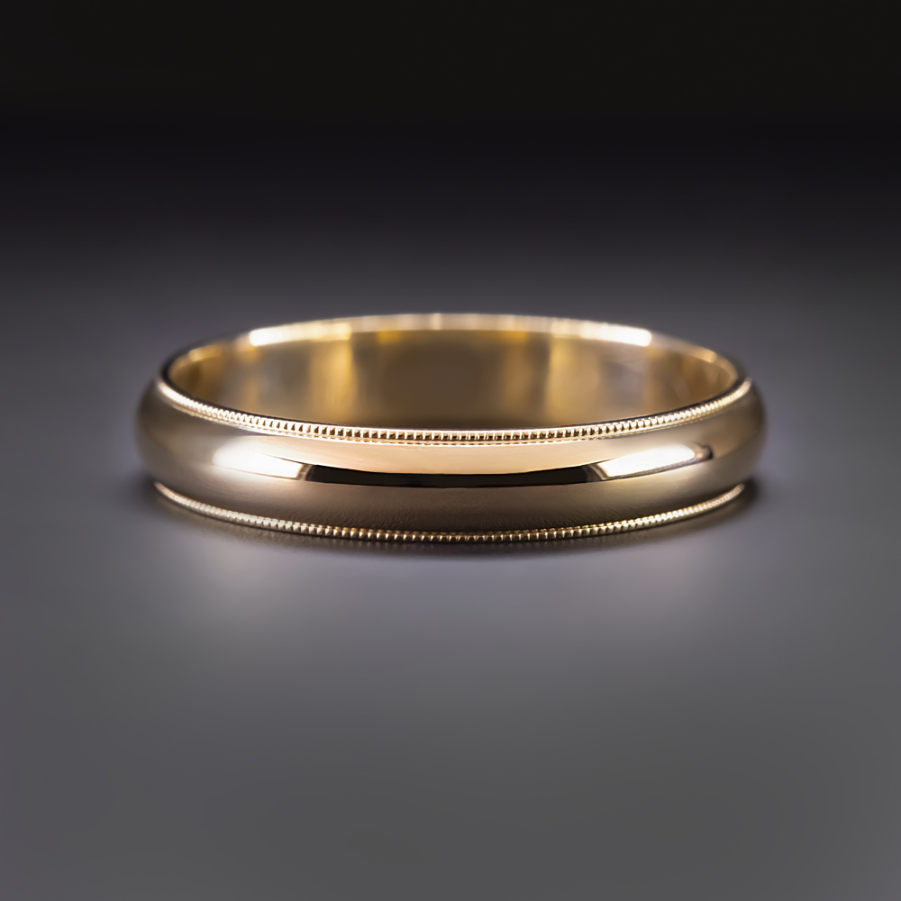 CLASSIC 14k YELLOW GOLD WEDDING BAND RING SIMPLE STACKING MILGRAIN PLAIN MENS