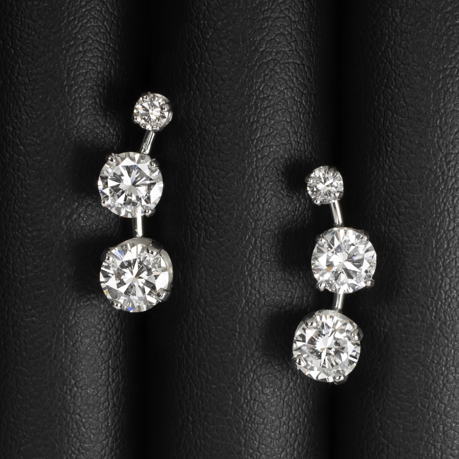 3 CARAT NATURAL DIAMOND EARRINGS VINTAGE ROUND CUT 14k WHITE GOLD GRADUATED STUD