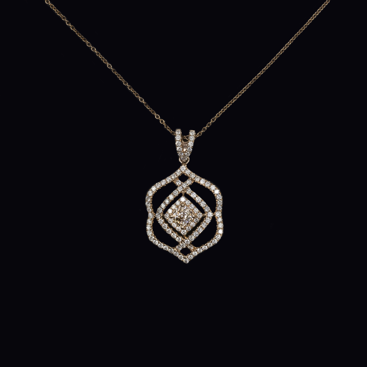 1.24ct NATURAL DIAMOND PENDANT NECKLACE CROWN OF LIGHT CUT 14k ROSE GOLD ESTATE
