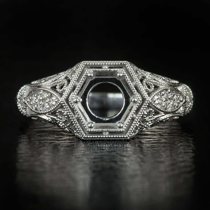 ART DECO DIAMOND SEMI MOUNT FILIGREE 6mm ENGAGEMENT RING SETTING VINTAGE  STYLE