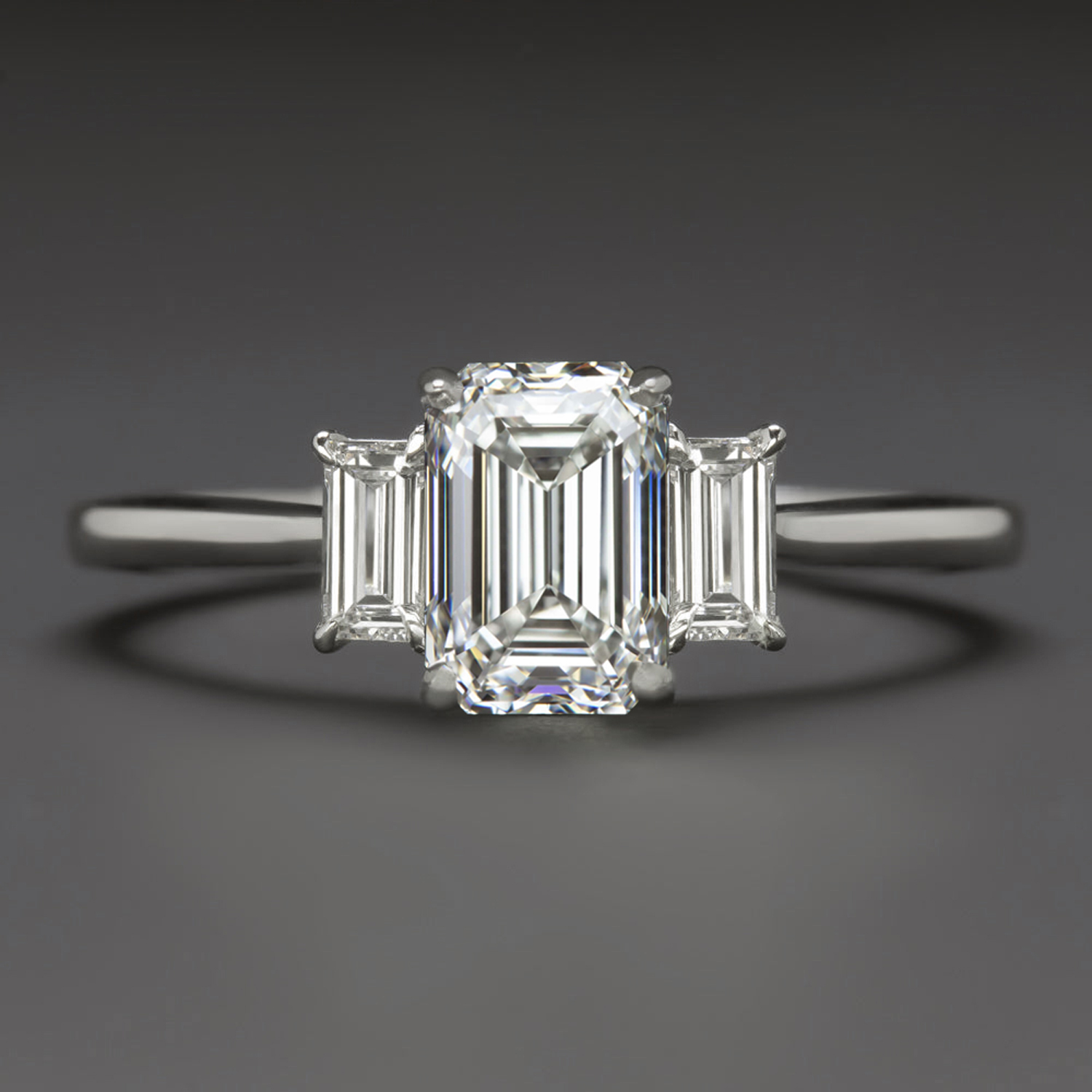 1.5ct DIAMOND ENGAGEMENT RING GIA CERTIFIED H VS1 PLATINUM 3 STONE EMERALD CUT