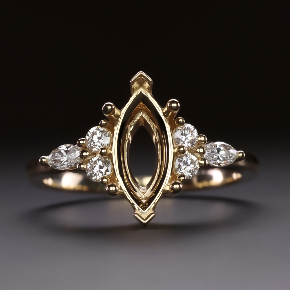 MARQUISE SHAPE RING SETTING NATURAL DIAMOND CLUSTER 14k YELLOW GOLD SEMI MOUNT