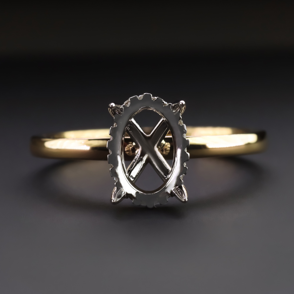 OVAL SHAPE HIDDEN HALO DIAMOND RING SETTING 9x7mm 14k TWO TONE GOLD ENGAGEMENT