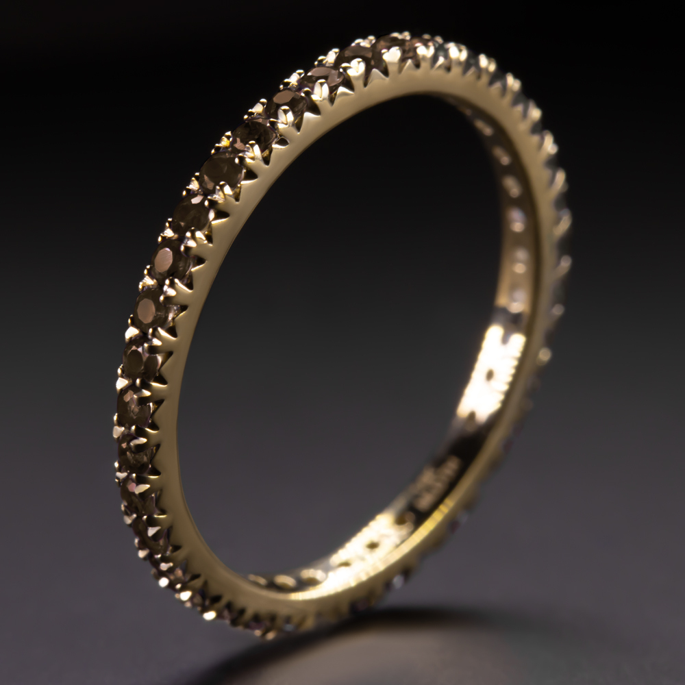 SMOKY QUARTZ 14K YELLOW GOLD ETERNITY RING STACKING WEDDING BAND - Size 6.5
