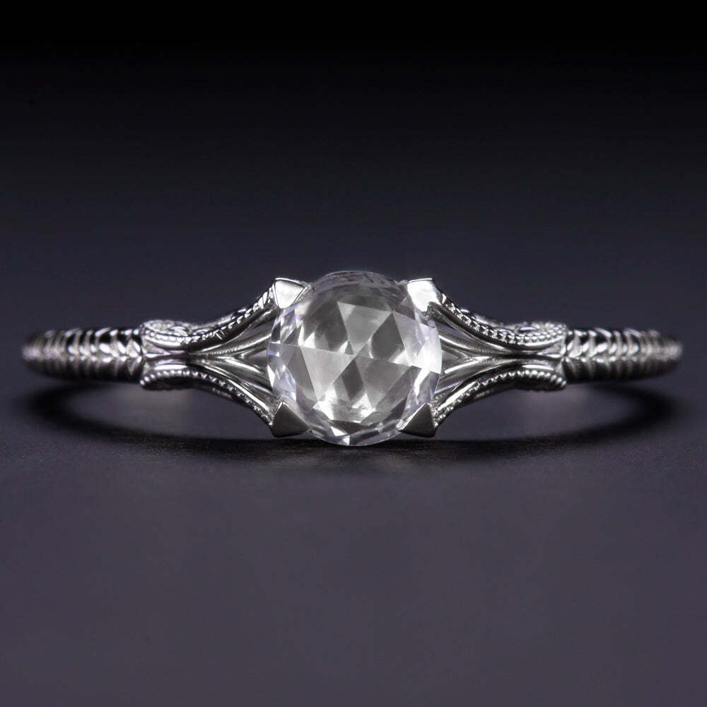 WHITE SAPPHIRE SOLITAIRE RING 10 GOLD ROSE CUT VINTAGE DAINTY ENGAGEMENT PROMISE