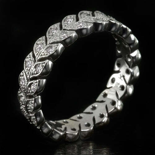 VINTAGE STYLE DIAMOND WEDDING ETERNITY BAND 10k GOLD LEAF VINE RING NATURAL